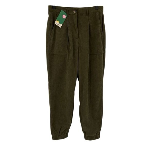 NWT Halara Green Mid Rise Button Zipper Pockets Corduroy Casual Joggers Sz Small - Picture 2 of 9